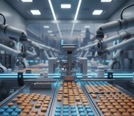 Obraz premium Automated Bio-Pharma Production, Automated Pharmaceutical Manufacturing and Production Line