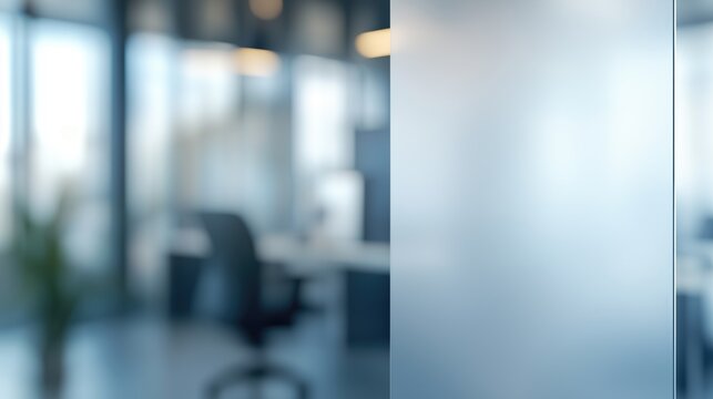 Frosted white glass rectangle, thin margin, against Blurred photo for background, business office