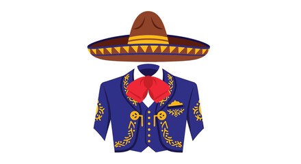 Traditional mariachi attire including sombrero jacket and bow tie illustration