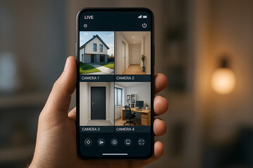 Modern smartphone showing live CCTV surveillance feed