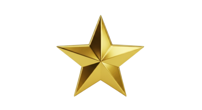 Golden star symbol on transparent background for celebration and decoration