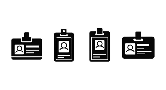 Four black and white identification cards with a human silhouette