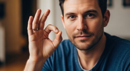 confident young man expressing approval with hand gesture and subtle