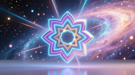 Neon Lotus with Sacred Geometry in Cosmos for Spiritual Energy and Mystical Design