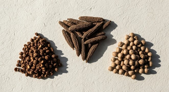 Three piles of pine cones in various stages of development - Powered by Adobe