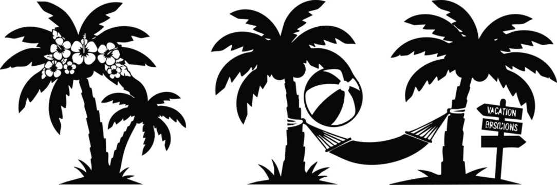 Tropical palm trees with a hammock and beach ball creating a relaxing summer vibe 