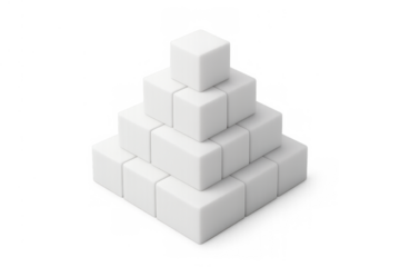 White cubes pyramid showing hierarchy, structure, data, organization, team leadership, success, and growth concept