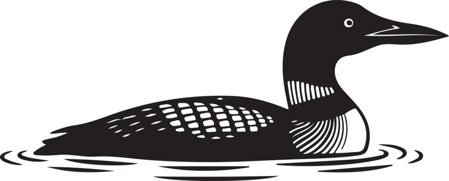 Silhouette of Loon Swimming Water Vector Graphic Element Illustration