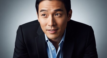 Confident professional man in formal attire showcasing poised demeanor in studio setting
