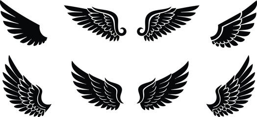 Fototapeta premium Various black wing designs suitable for creative projects and artistic expressions in vector format 