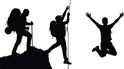 Hikers showcasing various climbing poses and joyful moments during outdoor adventures in the wilderness for adventure enthusiasts 