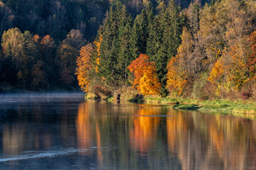 Landscape view of Gauja river in Sigulda, Latvia at Autumn