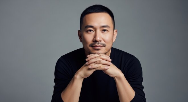 Professional portrait of a confident man with a calm demeanor in a minimalist setting