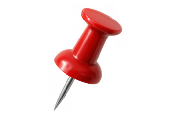 Red pushpin creating focus, holding important notes, school and office supplies, with transparent background