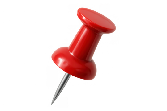 Red pushpin creating focus, holding important notes, school and office supplies, with transparent background