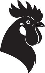 Black Silhouette Rooster Head Illustration on Transparent Background