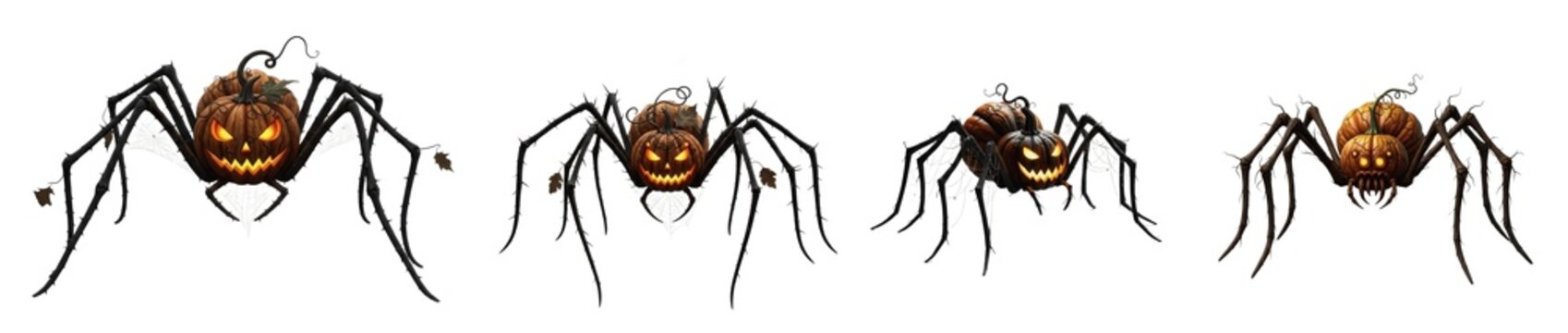 Scary Halloween spider isolated on white background, creepy black arachnid with long legs, spooky Halloween creature, frightening insect design for horror theme and seasonal decoration