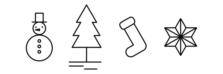 Winter Holiday, Christmas Elements Line Icons. 