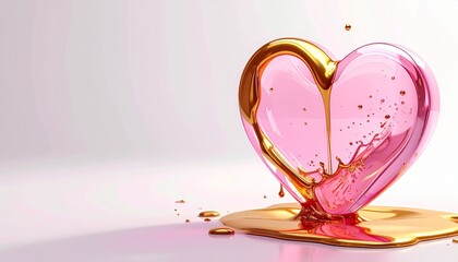 Różowe, półprzezroczyste serce oblane płynnym złotem jako symbol miłości i święta zakochanych