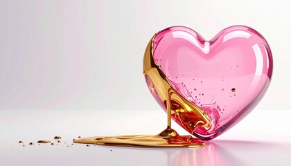 Różowe, półprzezroczyste serce oblane płynnym złotem jako symbol miłości i święta zakochanych