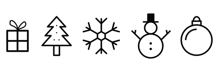 Christmas & Winter Holiday Line Icons Set. 