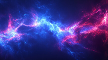 Blue and red fractal clouds in abstract glowing motion with shining dynamic patterns creating a sense of energy flow cosmic beauty and surreal fluidity in a vibrant digital space