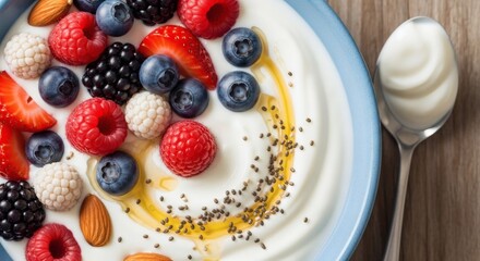 Delicious Yogurt Bowl With Fresh Berries And Chia Seeds