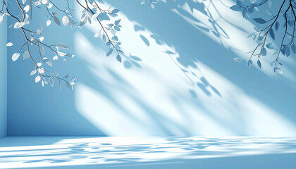 Serene Blue Studio With Leaf Shadows