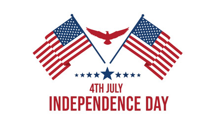 Two american flags crossed with stars and stripes, celebrating 4th of july independence day