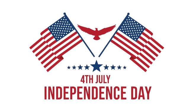 Two american flags crossed with stars and stripes, celebrating 4th of july independence day