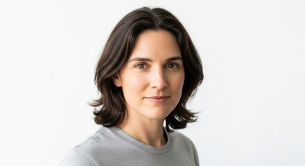 Professional portrait of confident woman with dark shoulder-length