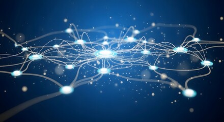 Abstract Neural Network with Glowing Nodes and Connections on a Blue Background