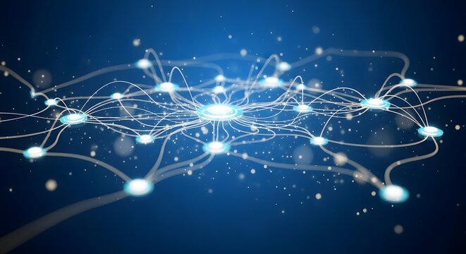 Abstract Neural Network with Glowing Nodes and Connections on a Blue Background