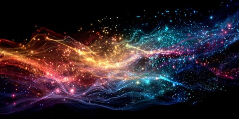 Vibrant Abstract Waves with Colorful Lights and Flowing Patterns in a Dark Background for Digital Art and Creative Concepts