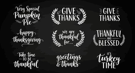 Black and white thanksgiving holiday greeting cards with festive messages and autumn leaves design