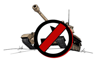 Illustration of a Tank Crossed Out with a Red Line Signifying Prohibition of Military Vehicles