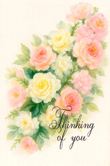 Thinking of you - card. flower frame. Watercolor.