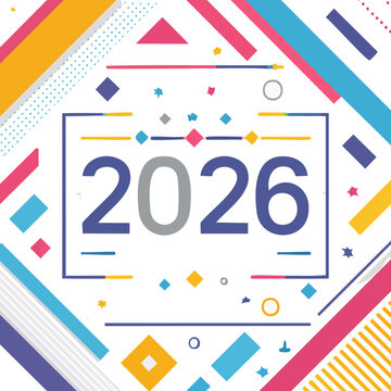Tipografi 2026 yeni yıl sembol ve işaret &ccedil;izgisi. Modern renk ve stile sahip 2026 yeni yıl kutlama kare şablonu
