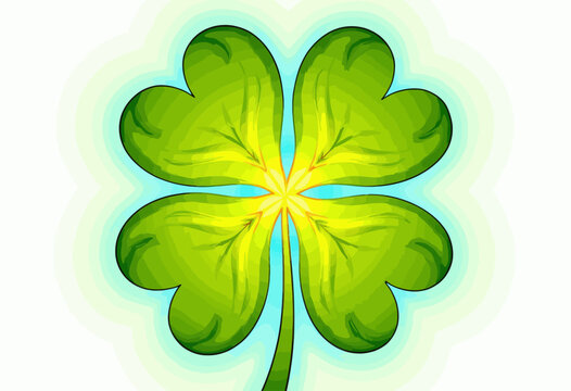 Illustration of a Vibrant Four-Leaf Clover Radiating Light Against a Subtle Gradient Background Symbolizing Luck and Prosperity