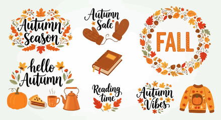 Autumn season with pumpkins, leaves, and cozy vibes, perfect for fall sale and reading time