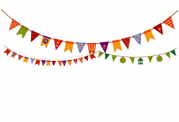 Obraz premium Colorful String of Decorative Handcrafted Buntings Displaying Various Patterns and Shapes Suitable for Festive Celebrations and Joyful Gatherings