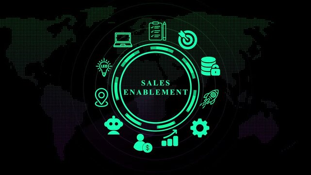 Sales Enablement Concept with Global Network and Icons. Business, technology, modern technology concept.