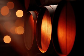 Golden Glimpses: Warm, inviting, and mysterious, the image captures the glow emanating from inside traditional barrels. the essence of time, craftsmanship, and the rich traditions of wine-making.