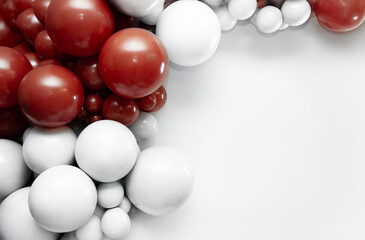 Minimalist balloon decoration with red and white balloons arranged on the left side over a clean white background, creating elegant space for text and festive design layouts.