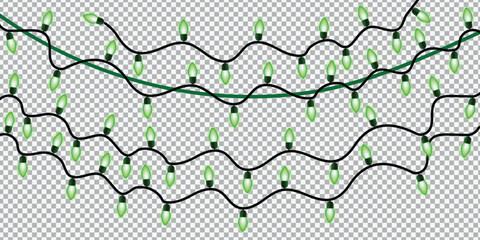 Festive Green Christmas Lights Garland on Transparent Background Vector Illustration