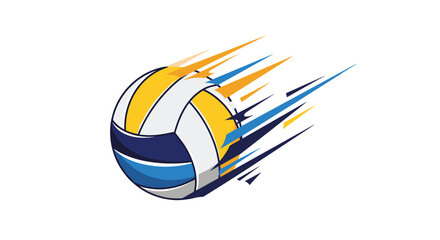 Dynamic vector logo of a colorful volleyball flying at high speed with motion trails and stars for a sports team or competition.