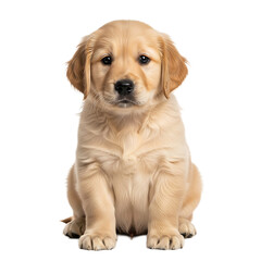 Golden Retriever puppy sitting attentively on a white background isolated on a transparent background