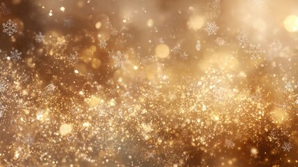 Abstract golden background with snowflakes and bokeh effects for festive design