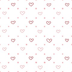 Outlined Hearts and Dots Seamless Pattern on White Background