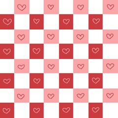 Heart Checkerboard Seamless Pattern in Pink and Re
